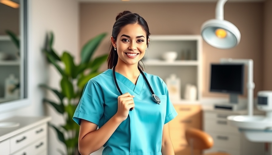 Dental professional posing confidently in office, dental care theme.