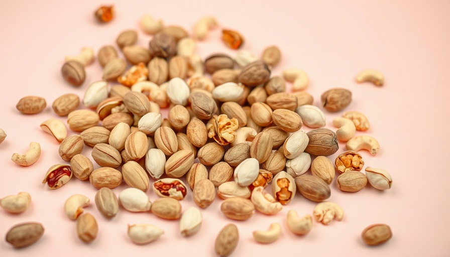 Assorted nuts including Brazil nuts on pastel background.