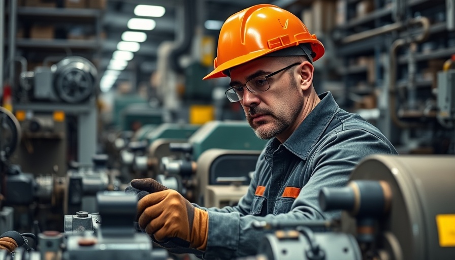 Engineer operating machinery in industrial factory, highlighting work environment.