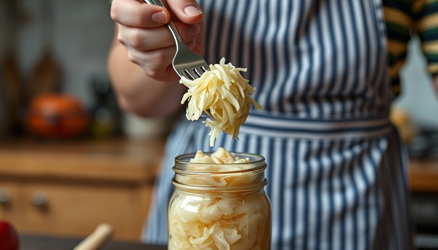 Best foods for gut health: Sauerkraut in a jar with fork.