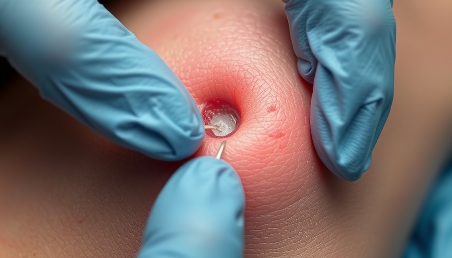 Close-up of cyst extraction for skin rash diagnosis, medical procedure