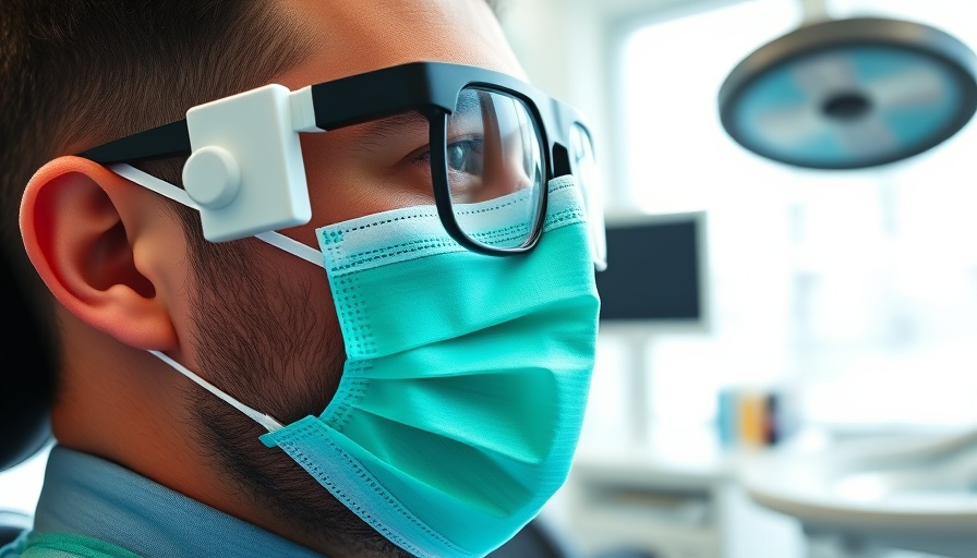 Dentist with magnification glasses and mask in dental care setting.