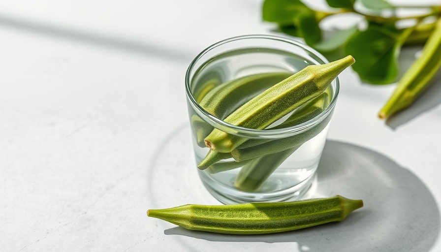 Glass of okra water on gray surface highlighting health trend.