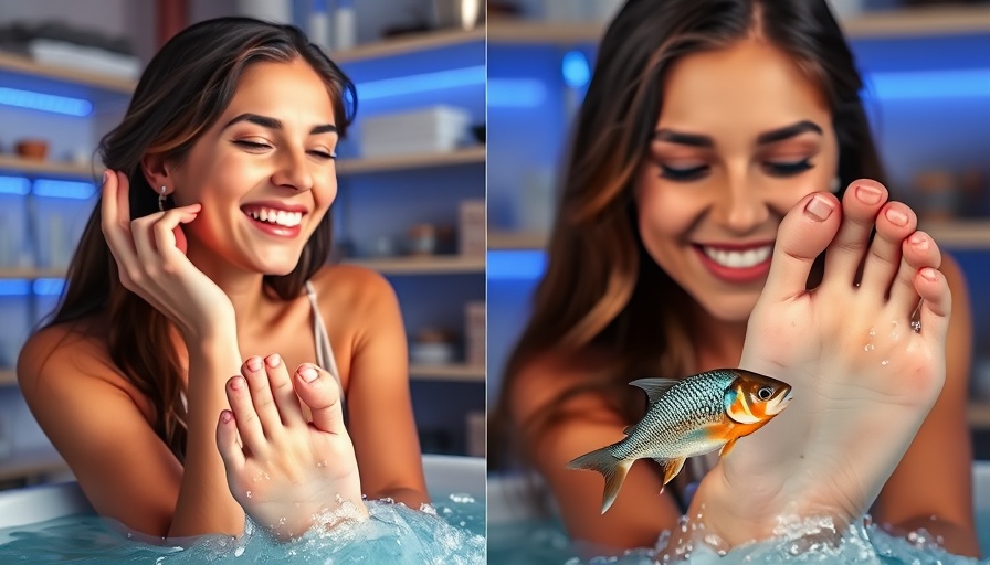 Foot health tips, woman reacts to fish spa treatment.
