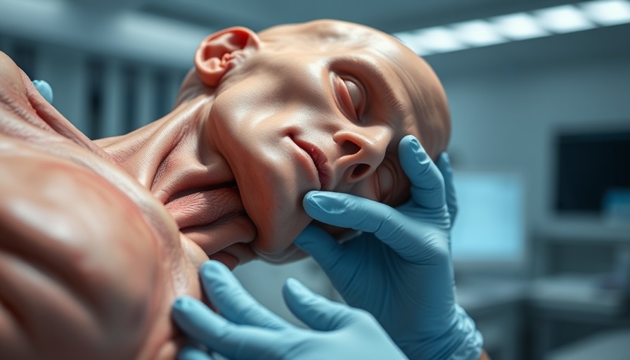 Synthetic cadaver in medical education setting, close examination.