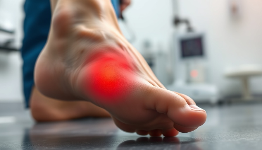 Close-up foot with inflammation, expert discussing plantar fasciitis surgery.