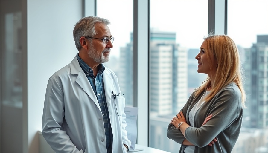 Doctor discussing Health Octo Tool with a patient in a modern office.