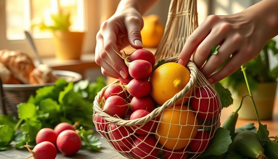 Healthy eating concept: hands selecting fresh produce in kitchen.