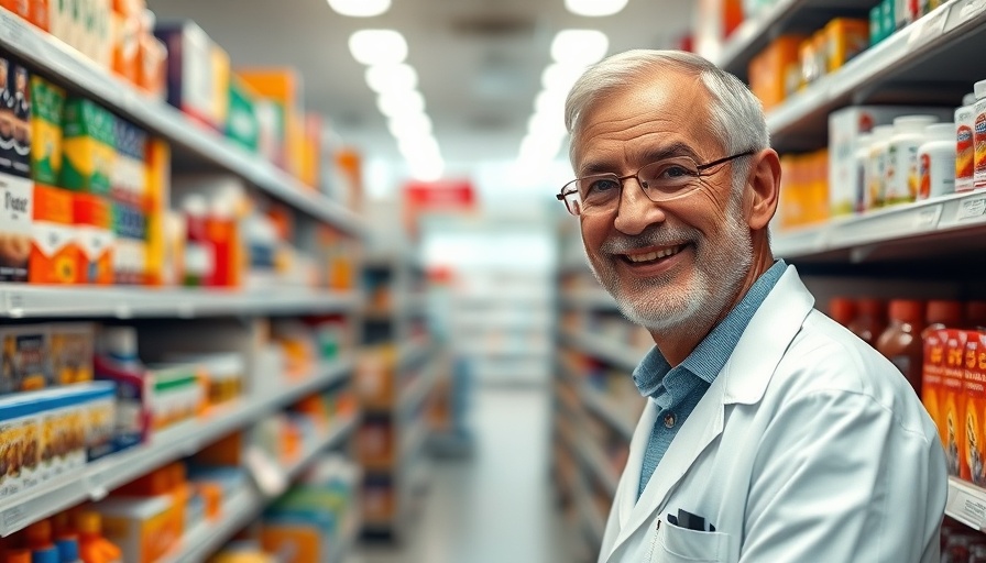 Smiling pharmacist assisting in wellness journey in a pharmacy.