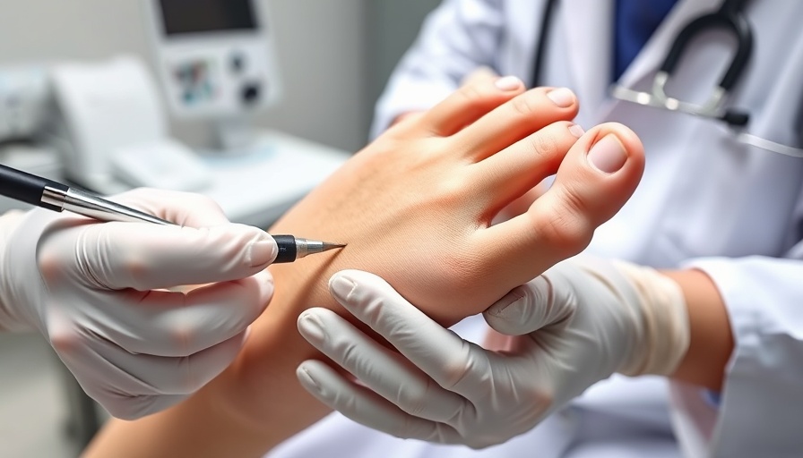 Foot doctor demonstrates plantar warts treatment in clinical setting.