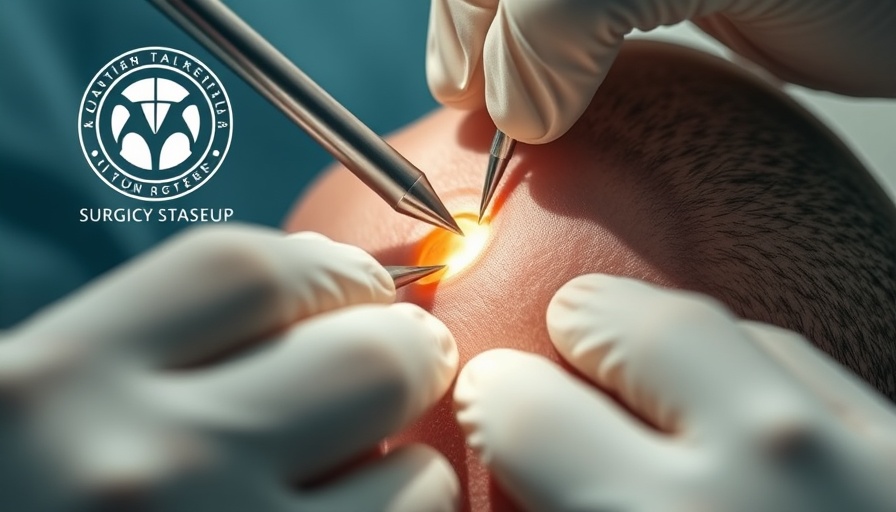 Surgery on scalp for deep pilar cyst removal, close view.