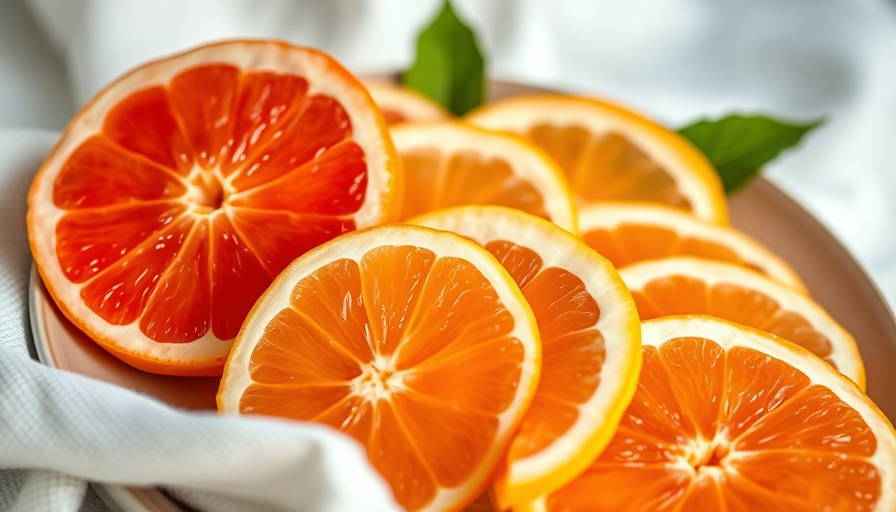 Vibrant grapefruit slices on plate - fiber-rich foods, bright lighting