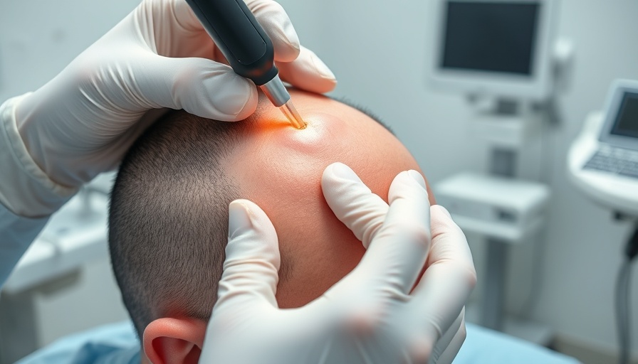 Close-up of pilar cyst treatment on scalp in clinical setting.