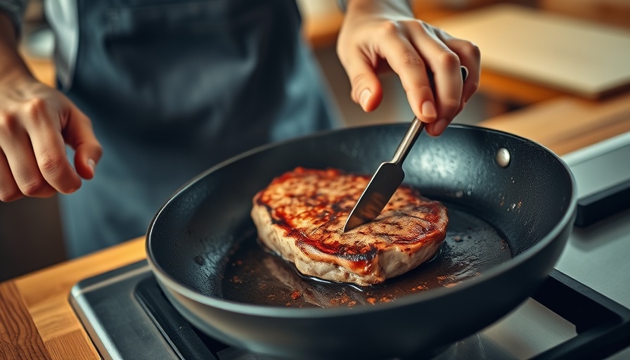 Cooking steak for protein intake in a home kitchen.