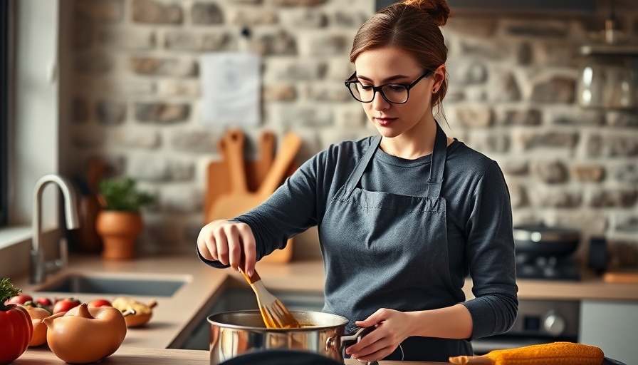 Young woman cooking for nutrient-balanced living.