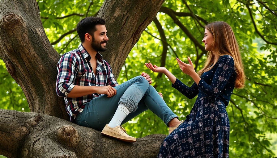 Casual foot care advice in a leafy outdoor setting