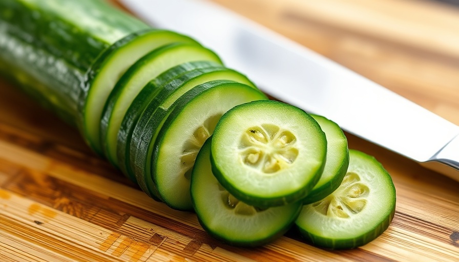 Close-up of fresh cucumber slices on a cutting board, linked to Florida cucumber salmonella outbreak.