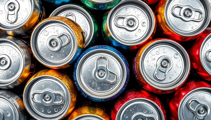 Assorted colorful soda cans with droplets symbolizing a ban in SNAP program.