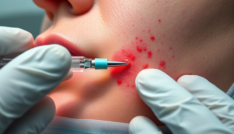 Close-up of inflamed skin with medical extraction, skin rash diagnosis.