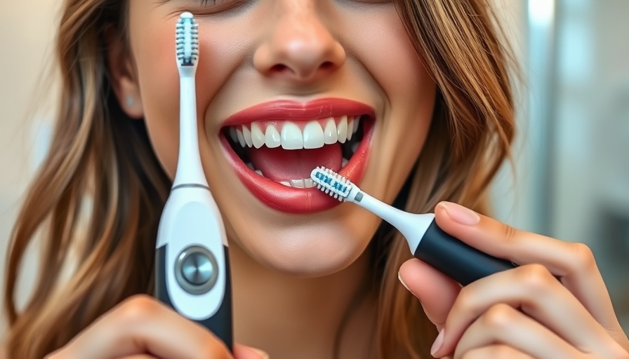 Close-up of a woman using an electric toothbrush, illustrating proper technique.