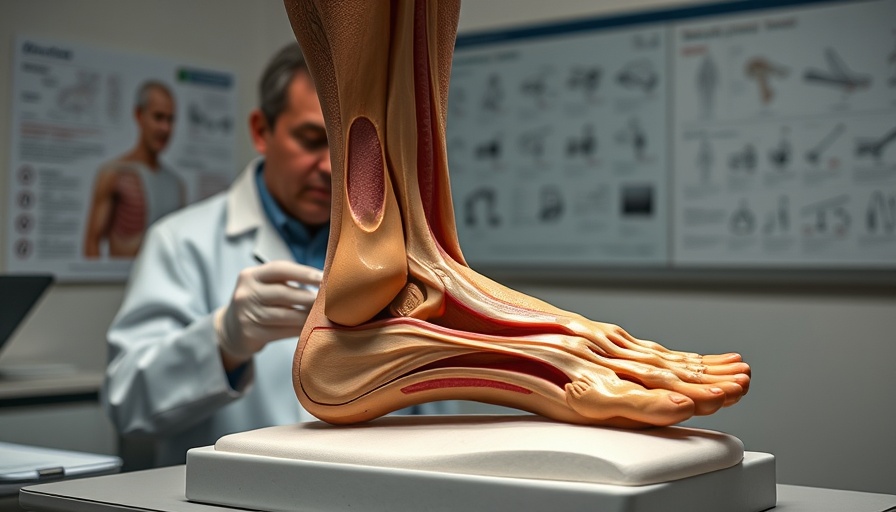 Achilles surgery recovery explained with anatomical model.