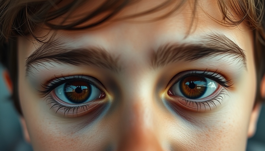 Close-up of calm brown eyes, focusing intently.