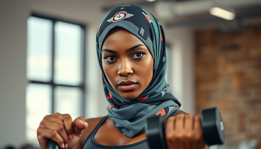 Exercise Improves Odds Against Cancer: Woman with dumbbells and headscarf.