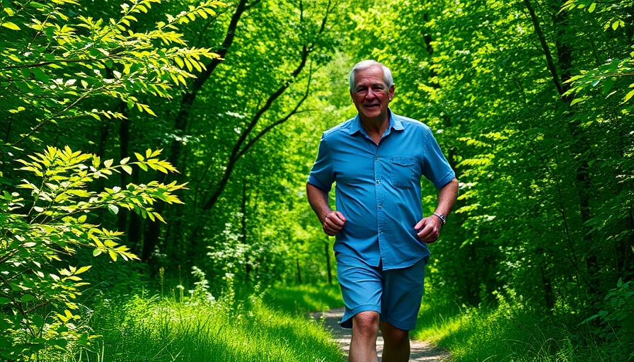Older man walking in nature for heart health.