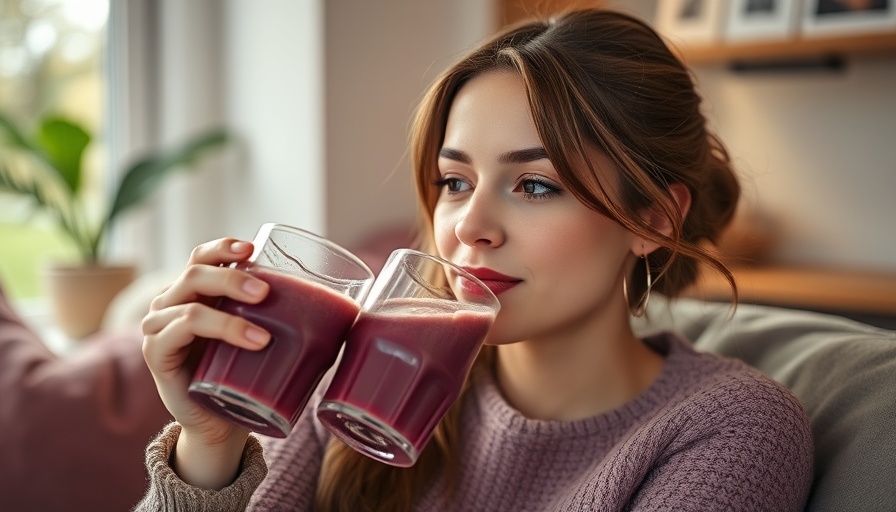 Woman enjoying a purple smoothie indoors, highlighting benefits of creatine for health.