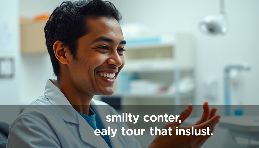 Smiling dentist discusses daily brushing for dental care.