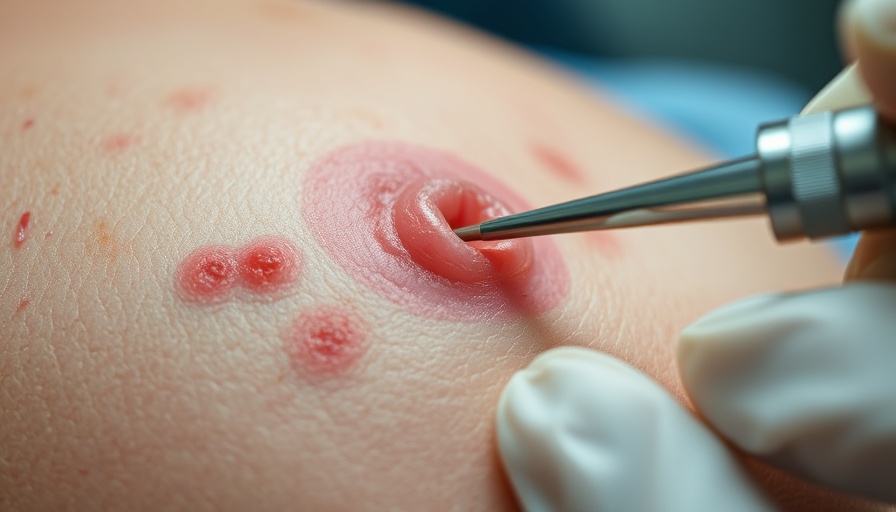 Close-up of skin rash with extraction tool, skin rash diagnosis