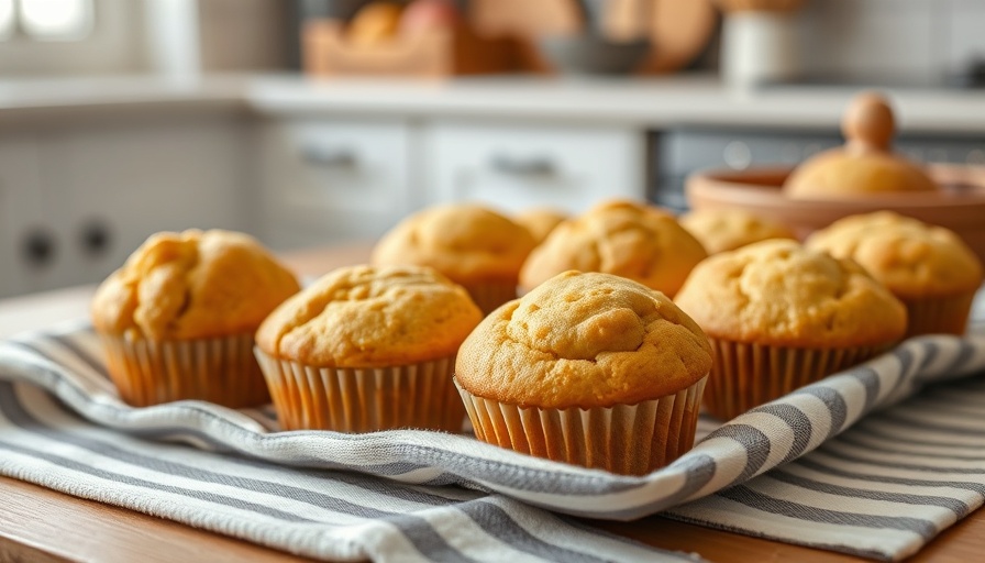 Golden mini muffins on striped cloth as healthy snacks.