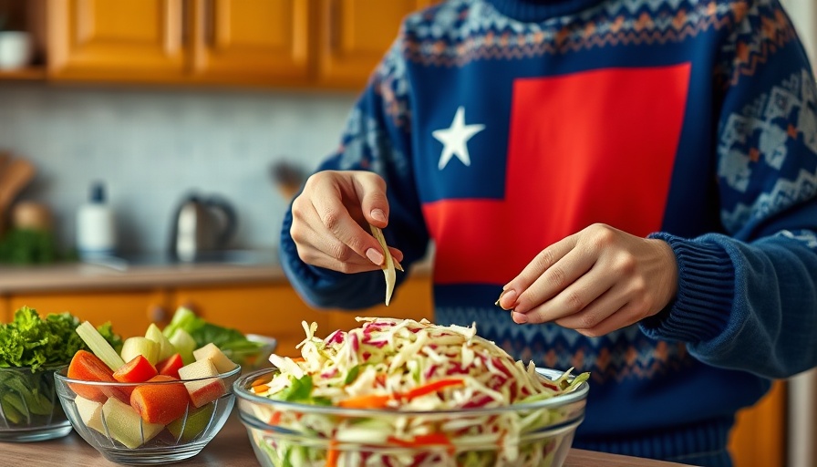 Person preparing healthy meals with coleslaw in a cozy kitchen.