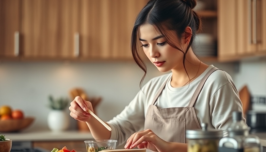 Young woman preparing a healthy food recipe in a modern kitchen.