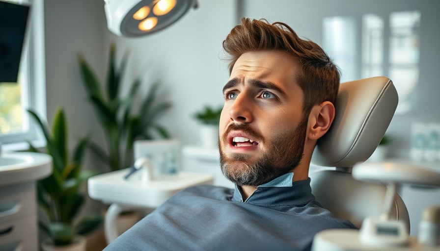 Young man anxious at dentist, discussing high blood pressure dental care.