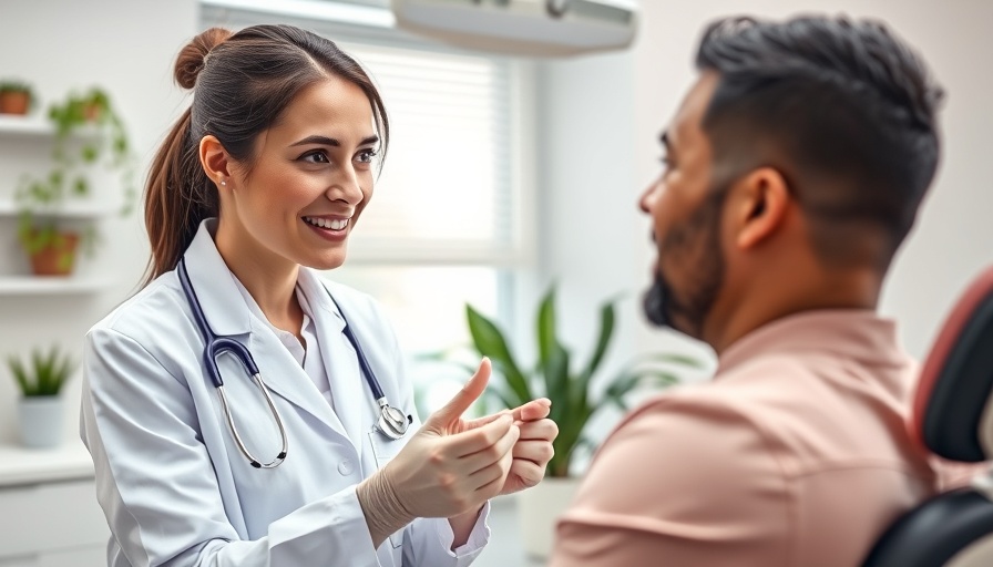 Dental care scene with dentist and patient in modern office.