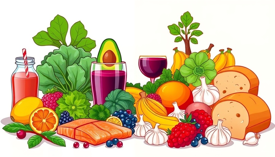 Illustration of anti-inflammatory diet vs. unhealthy foods.