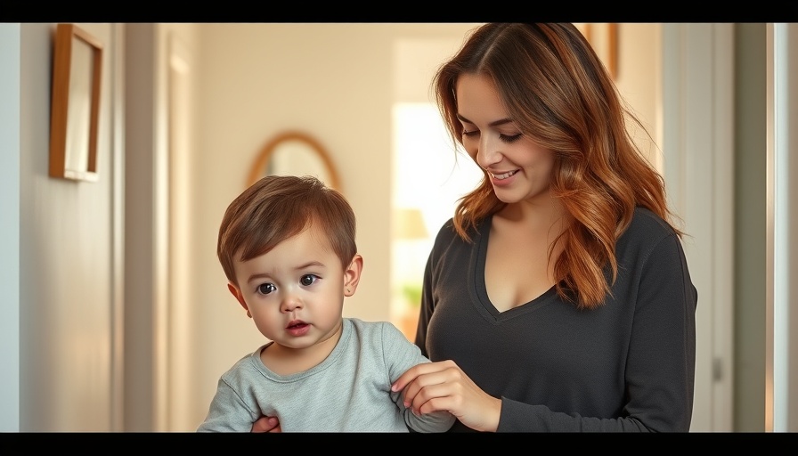 Young woman guiding toddler in home hallway, promoting healthy lifestyle.