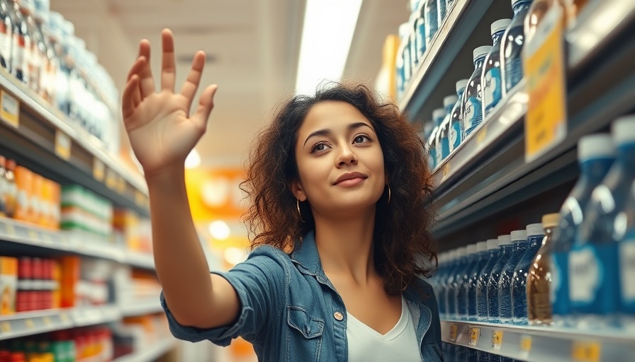 Woman reaching for water bottles in store amid Topo Chico Mineral Water Recall.