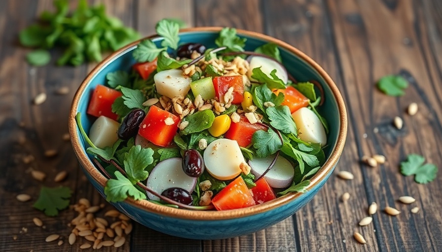 Colorful anti-inflammatory salad with mixed greens and seeds.