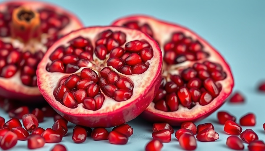 Ripe pomegranate halves and seeds, ideal for alkaline diet foods.