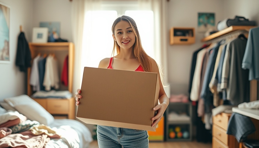 Young woman in cozy room with natural lighting, holding a box.