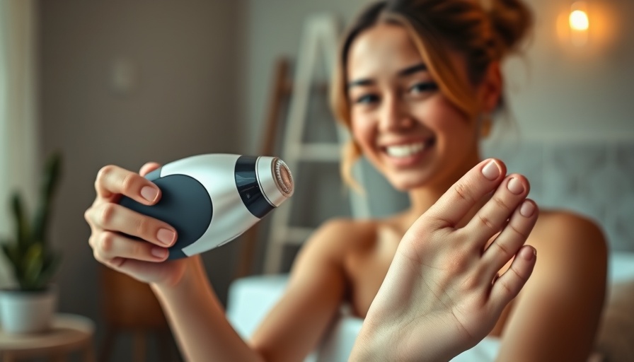 Callus shaving device in use on foot in a spa setting.