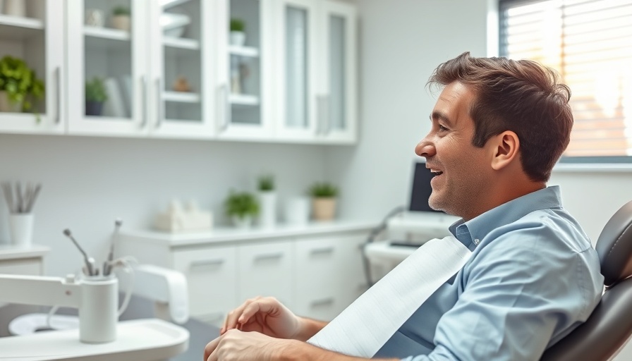 Surprised young man in dental care setting with professional.