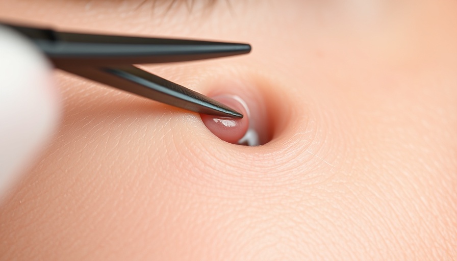 Close-up photorealistic image of blackhead removal using tweezers.