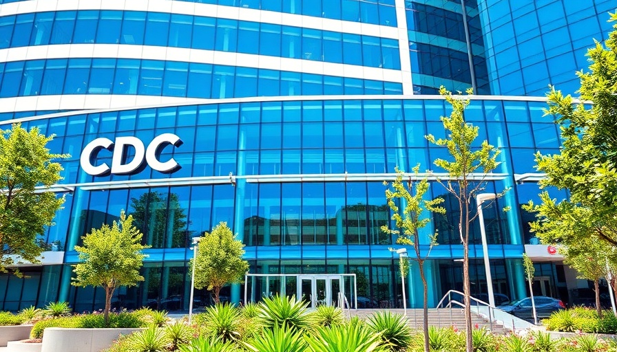 CDC headquarters with modern facade and signage in bright daylight.