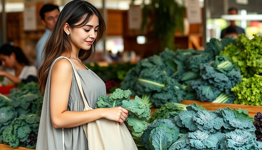 Healthy eating woman choosing kale at a market.
