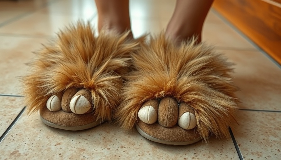 Unique slippers resembling animal feet for foot pain relief.