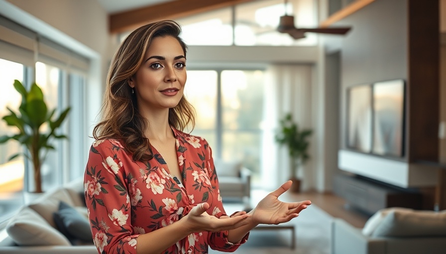 Confident woman discusses skincare alternatives in a cozy living room.