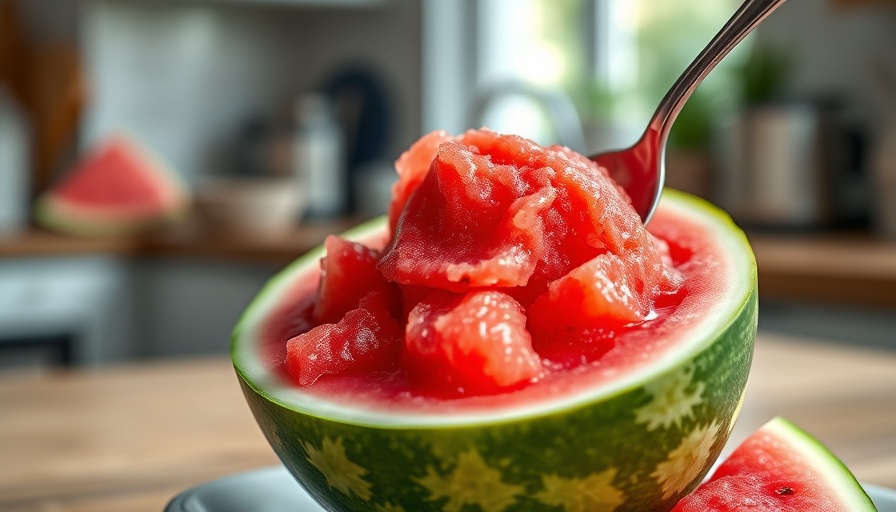 Refreshing refined sugar free watermelon sorbet served in a halved watermelon.
